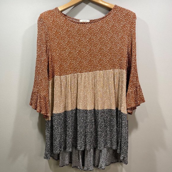 ODDI Women's Rayon Color Blocked Tunic Hi Lo Ribbed Flowy Boho 3/4 Sleeves M - Picture 9 of 9